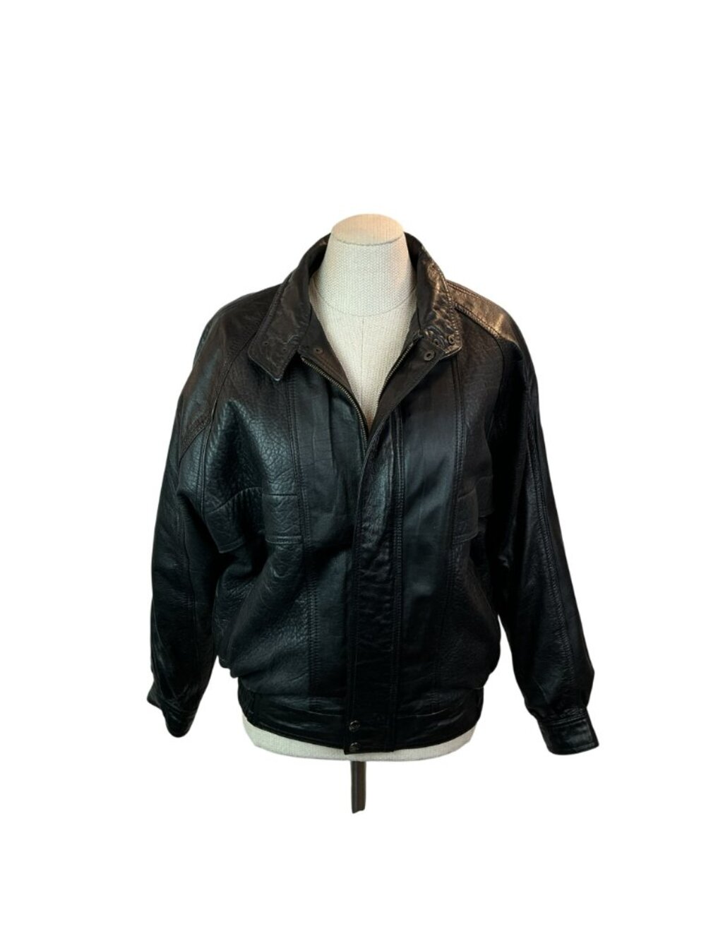 deNaive Leather Moto Bomber Jacket Womens Large Black Snap High Collar - Picture 4 of 14